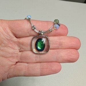 Elegant Green Beaded And Sterling silver Adjustable Necklace